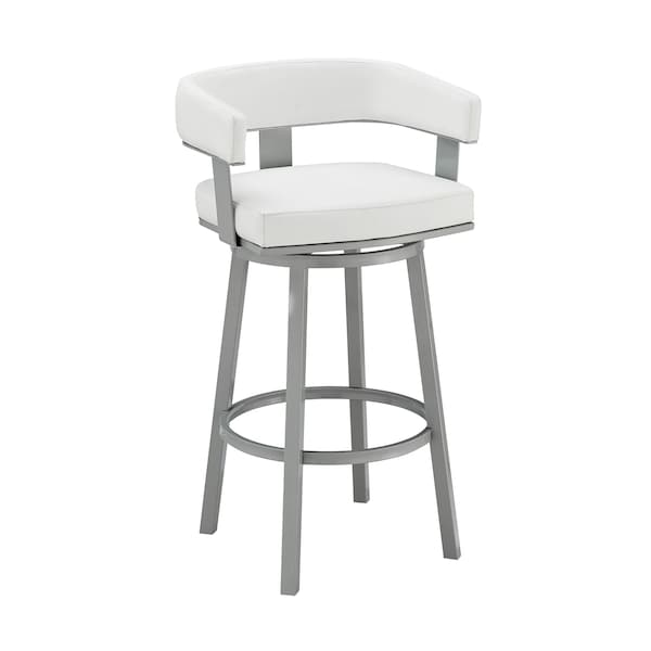 Armen Living Lorin 30" Bar Height Swivel Bar Stool in Silver Finish with White Faux Leather LCLRBASLWH30 - main